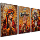 Kit 3 Quadros Decorativos Religiosos: Maria - Jesus Cristo - Cruz Inri
